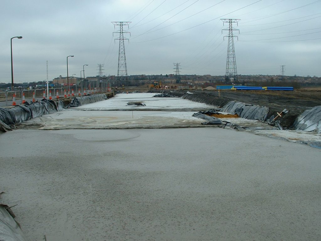 Large light weight foam concrete bays used to construct roads on reclaimed land 