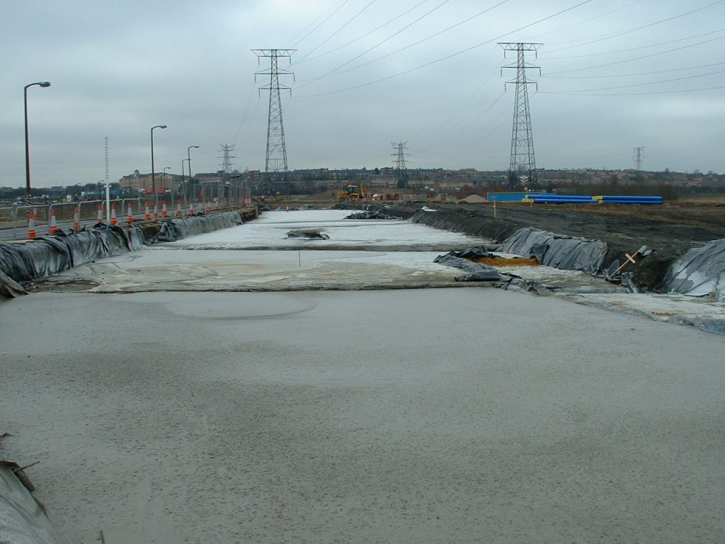 Large light weight foam concrete bays used to construct roads on reclaimed land