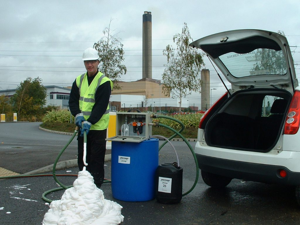 Propump junior foam generator using one of our proprietary foaming agents to produce pre-formed foam for use in trials or off site job applications