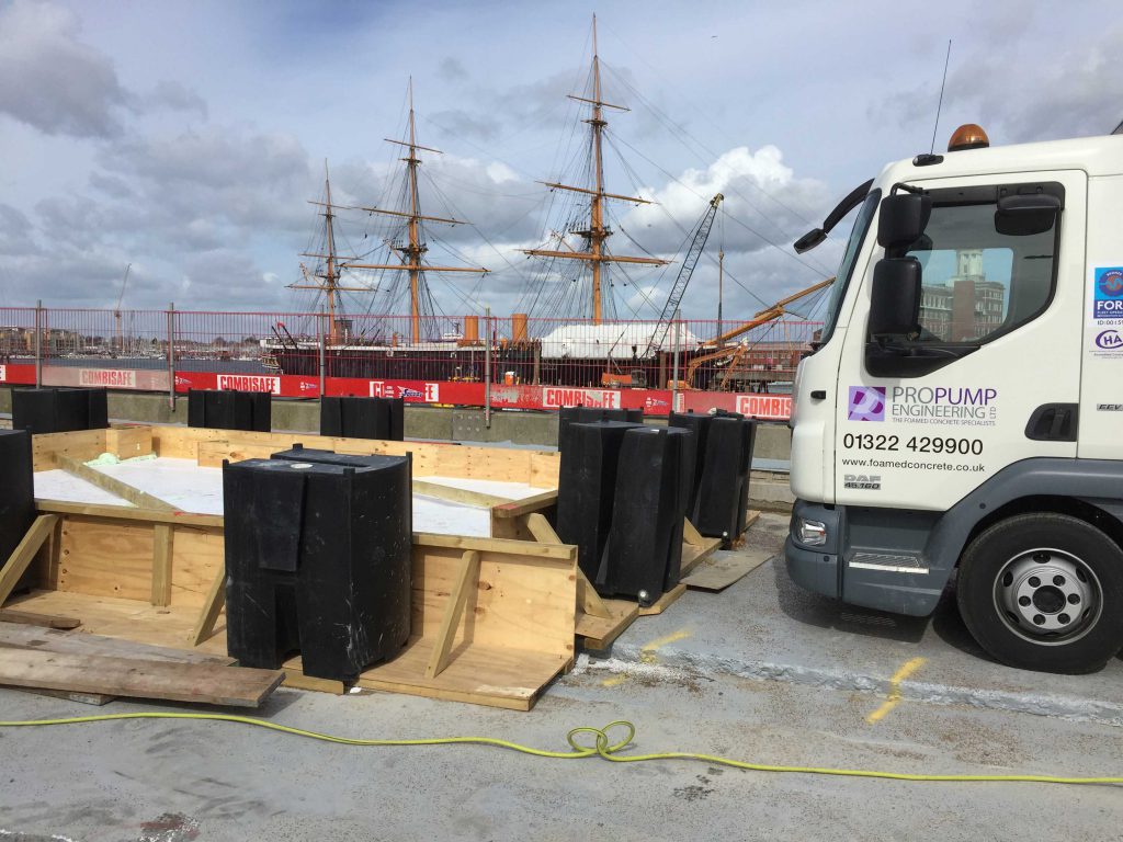 light weight foamed concrete placed into bays for the new bus stand in plymouth