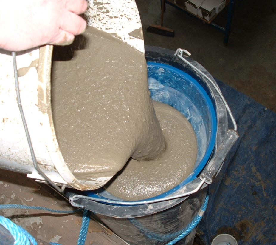 Foam Concrete poured into cones for testing and trials ensure our materials can be poured to depth, do not collapse and their light weight density is un changed
