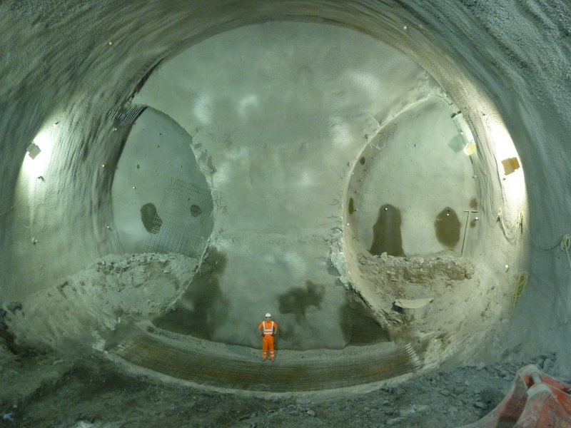 One of our operators stands dwarfed by the size of two separate tunnel meeting for a concourse
