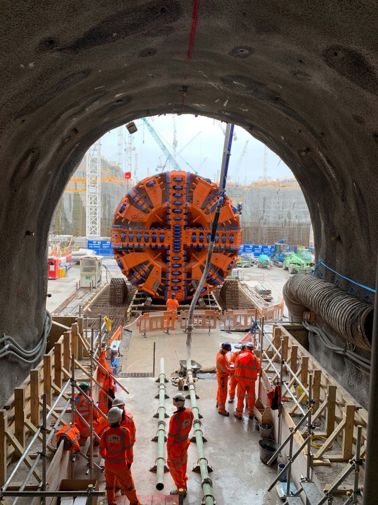 The view at Hinkley point C looking back at the Tunnel boring machine awaiting its journey start