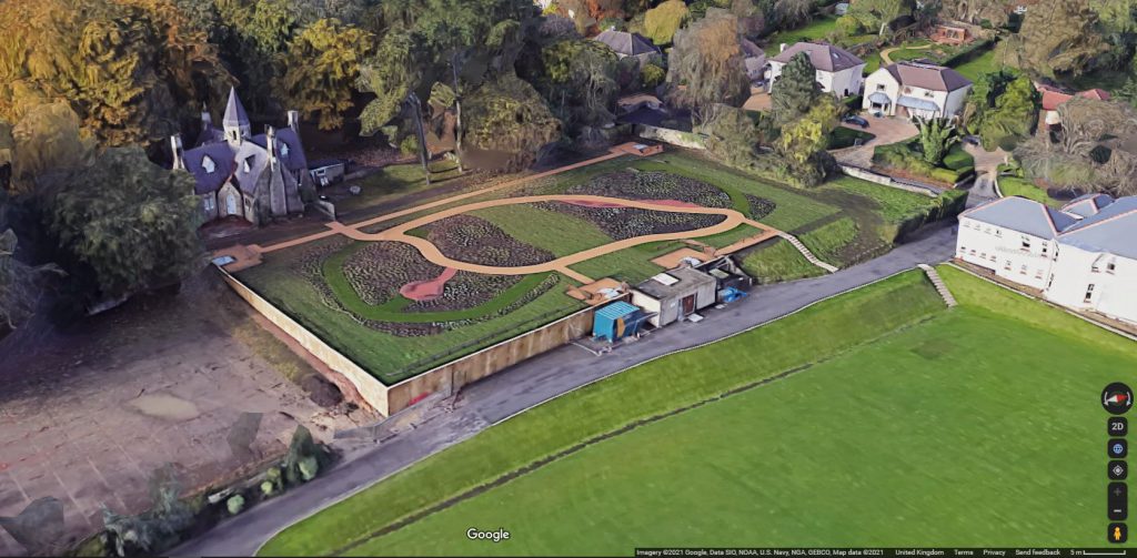 The quiet "contemplation garden" in all its recent glory preceding works, image taken from google maps.