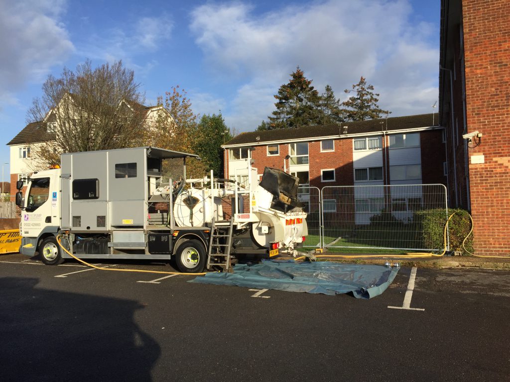 Propump inline foaming system situated at a safe distance from the ground collapse