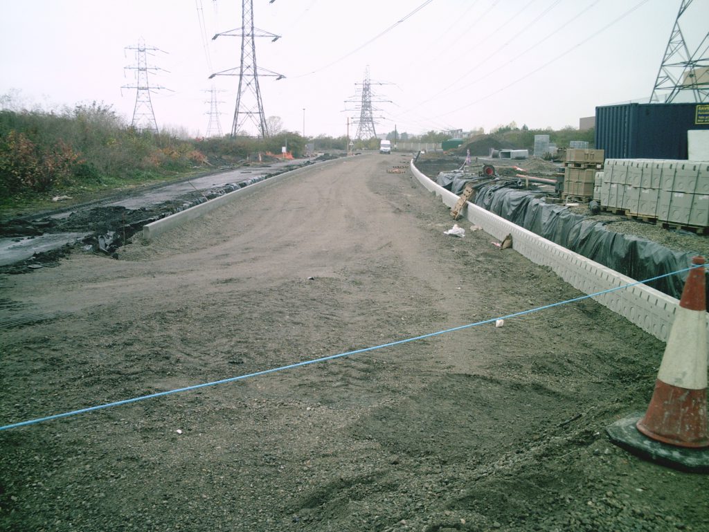 Foamed concrete roads covered with type 1 and ready to be surfaced