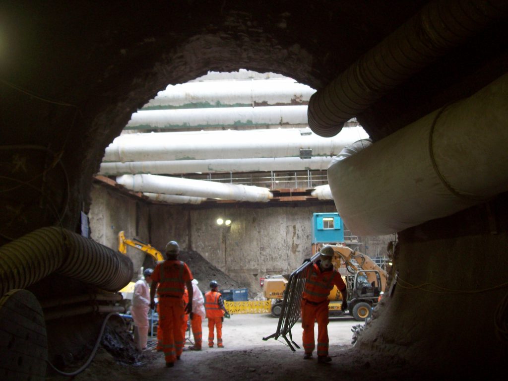 Crossrail Dean street station platform Prior to temporary foam concrete infill and TBM transit