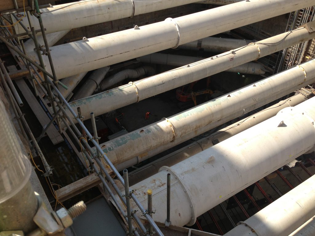 Looking down at the depth from ground level to the placement of foam concrete at Dean st station