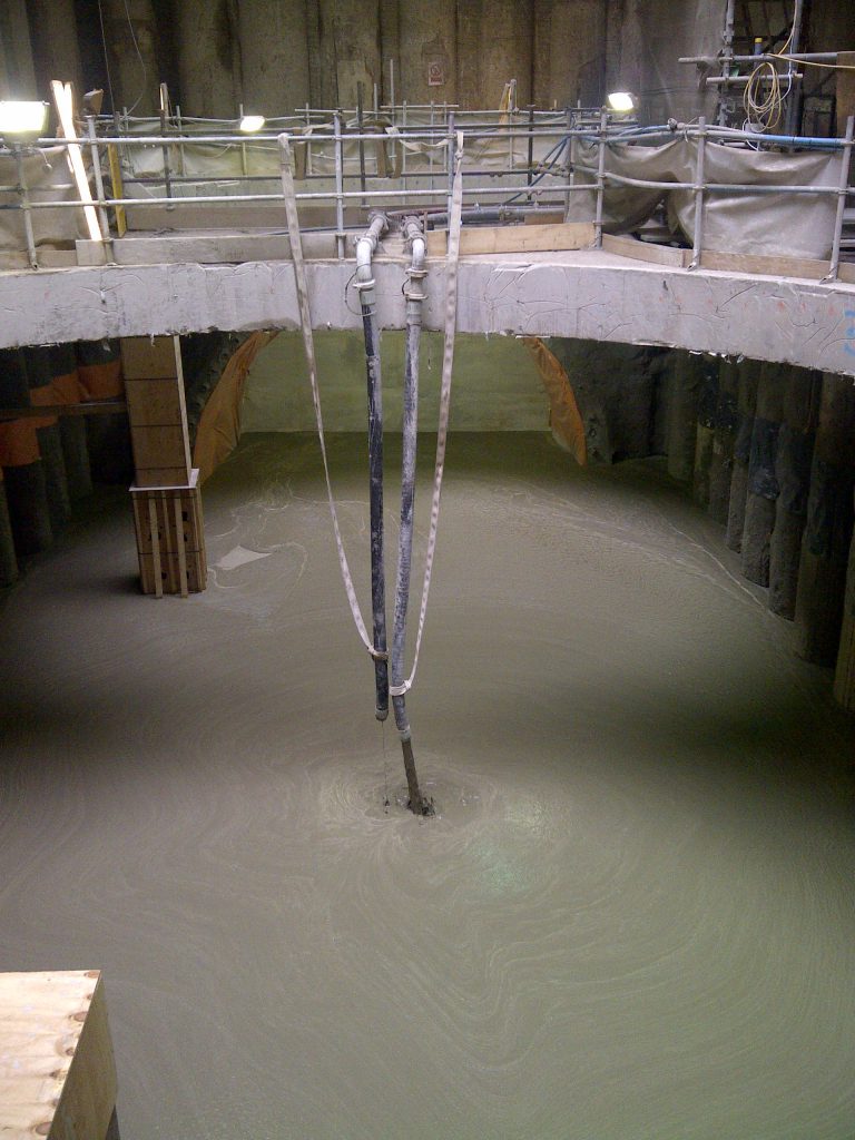 Crossrail bond St. station Hanover Sq. eastern ticket hall. shaft base infilled wil 2000m3 of foamed concrete with a density of 1200kg/m3 over 6 days