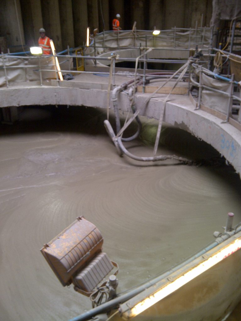 Propump Engineering place 2000m3 of P595 1200kg density foamed concrete into the base of Bond St. Station Eastern ticket hall shaft for Crossrail CSJV