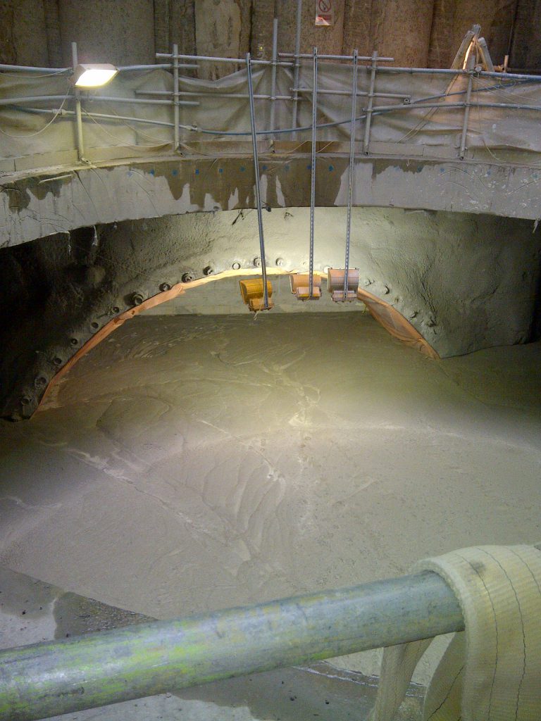Propump engineering Foam concrete infill nearing completion for Crossrail Bond street east ticket hall at Hanover square. over 2000 m3 of a 1200kg/m3 material placed using 2 pumps over 6 days