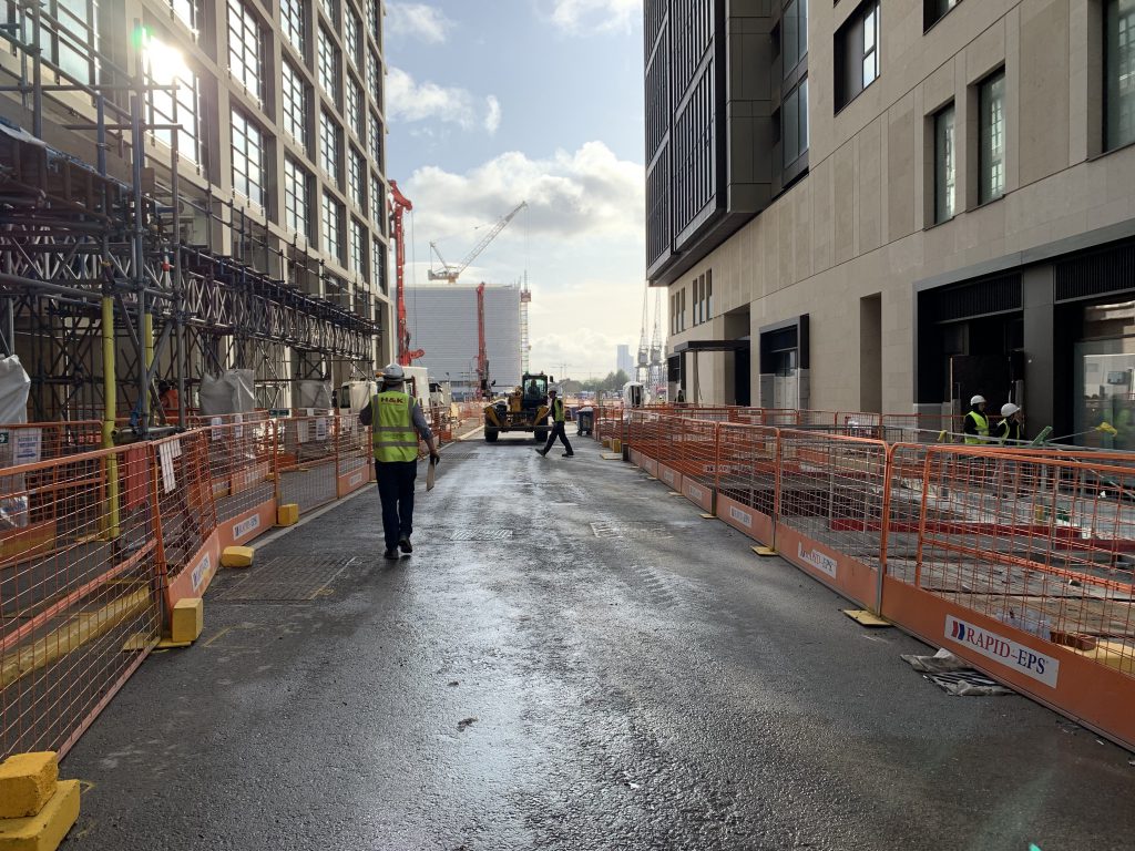 wood wharf with the completed roads, the road surface ebing laid ontop of the light weight foamed concrete after being brought up by 2 metres using light weight 500kg/m3 foamed concrete